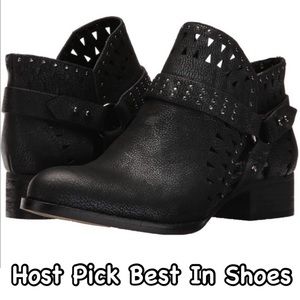 Vince Camuto CALLEY Black Genuine Leather Ankle Boot Studs Perforated